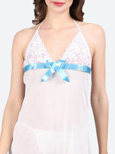 Fleurt Sky Blue Spendex Net Baby Doll Dress for Women HOBF-BD-0133-S.BL