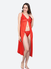 Fleurt Red Spendex Net Baby Doll Dress for Women HOBF-BD-201-LG-RD