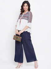 Fleurt Stylish Cotton Chikan Palazzo Pants for Women HOBK279