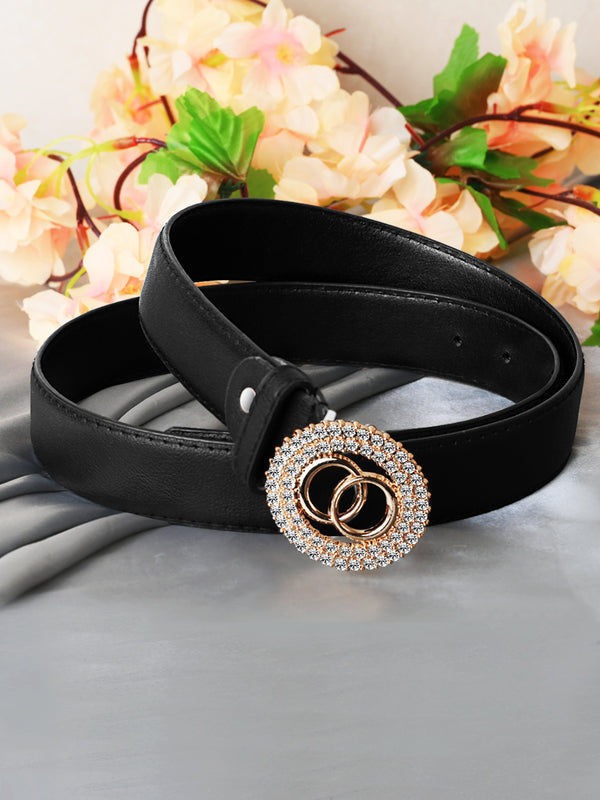 Sandy D Carter Women Black Artificial Leather Stylish Waist Belt for Jeans & Dress SDC-014-BK