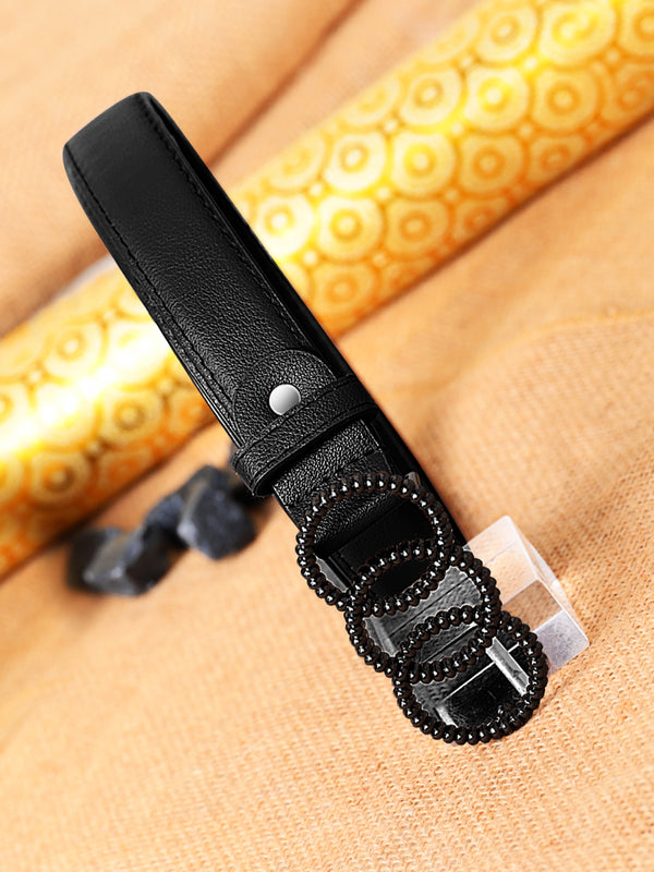 Sandy D Carter Women Black Artificial Leather Stylish Waist Belt for Jeans & Dress SDC-015-BK