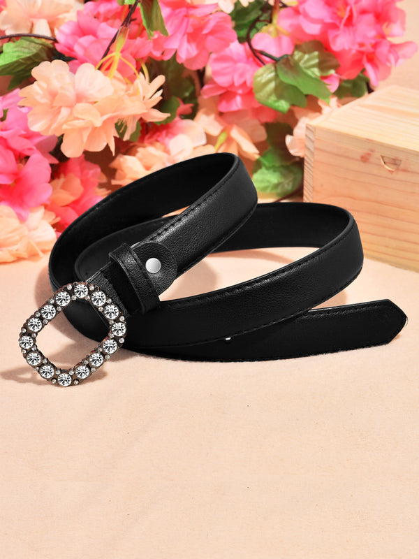 Sandy D Carter Women Black Artificial Leather Stylish Waist Belt for Jeans & Dress SDC-016-BK