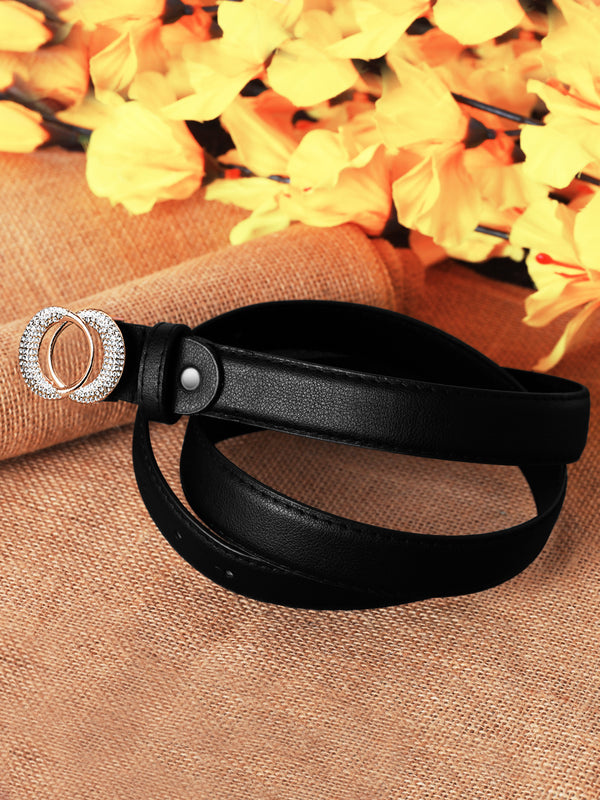 Sandy D Carter Women Black Artificial Leather Stylish Waist Belt for Jeans & Dress SDC-019-BK
