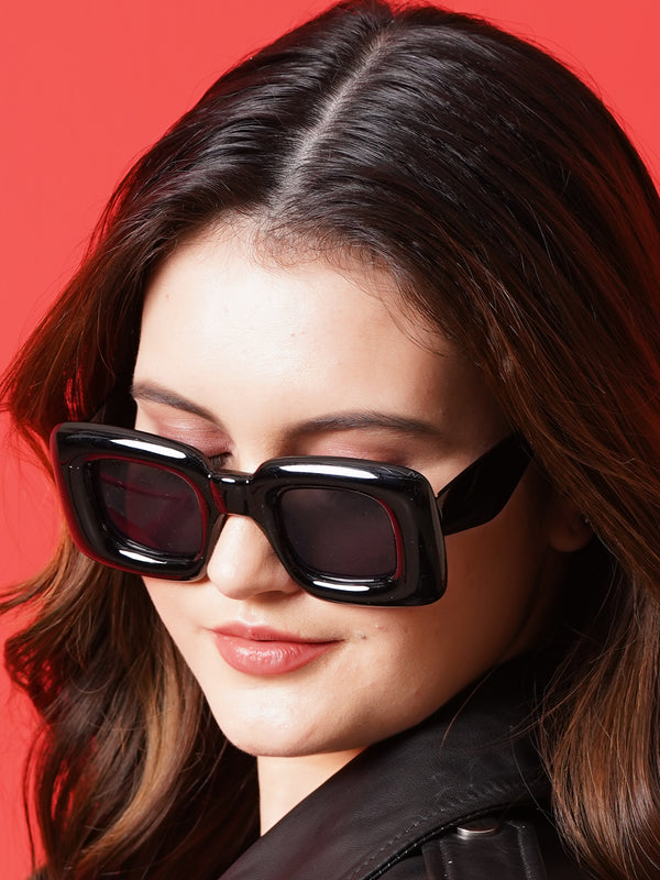 Celebrity Black Retro-Square Plastic Sunglasses For Women CLSN25-86744-01