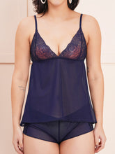 Fleurt Navy Blue Power Net Co-Ord Set Babydoll Dress for Women HOBF-1028-N.BL