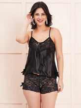 Fleurt Black Satin Co-Ord Set Babydoll Dress for Women Fleurt25-BD-1039 SATIN N-BK