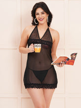 Fleurt Black Spendex Net Premium Baby Doll Dress for Women Fleurt25-BD-105-BK