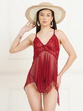 Fleurt Maroon Power Net Honey Moon Dress Dress for Women HOBF-138-MR