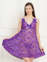 Fleurt Purple Power Net Baby Doll Dress for Women Fleurt25-BD-LR-PR