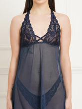 Fleurt Navy Blue Power Net Honey Moon Dress Dress for Women HOBF-BD-99-N.BL