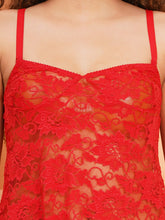 Fleurt Red Power Net Co-Ord Set Babydoll Dress for Women Fleurt25-BD-102-RD