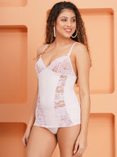 Fleurt White Forbe Lycra Co-Ord Set Babydoll Dress for Women Fleurt25-BD-1017-WH
