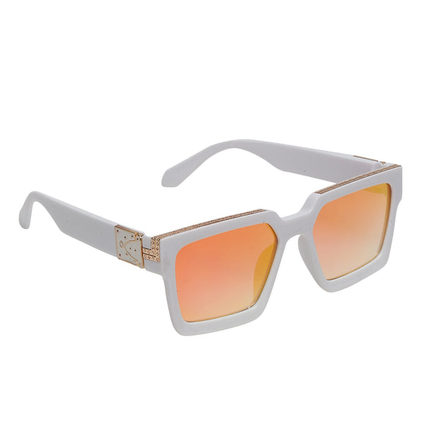Celebrity White Plastic Frame With Orange UV Protected Lens Rectangular Sunglasses for Men & Women_EDDY-06