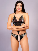 Fleurt Tiger-Black One Size Polyester Lingerie Set For Women
