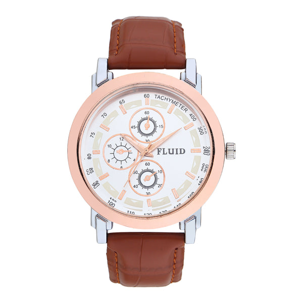 FLUID Brown Leather Strap Watches For Men FLWatch23-020-SL02