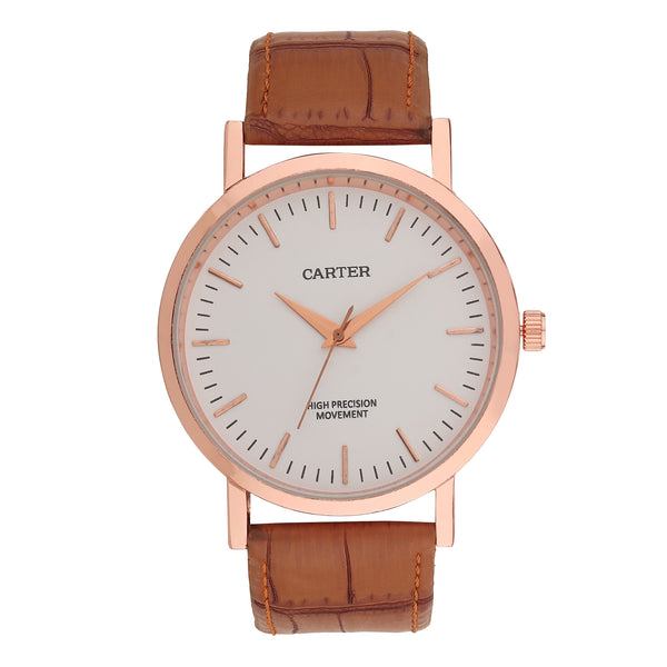 Sandy D Carter Synthetic Brown Analogue Round Watches for Men_SDC24-111G-BR