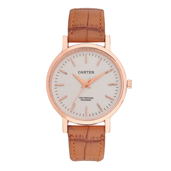 Sandy D Carter Synthetic Brown Analogue Round Watches for Women_SDC24-111L-BR
