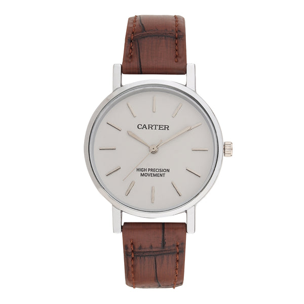 Sandy D Carter Synthetic Brown Analogue Round Watches for Women_SDC24-115L-BR