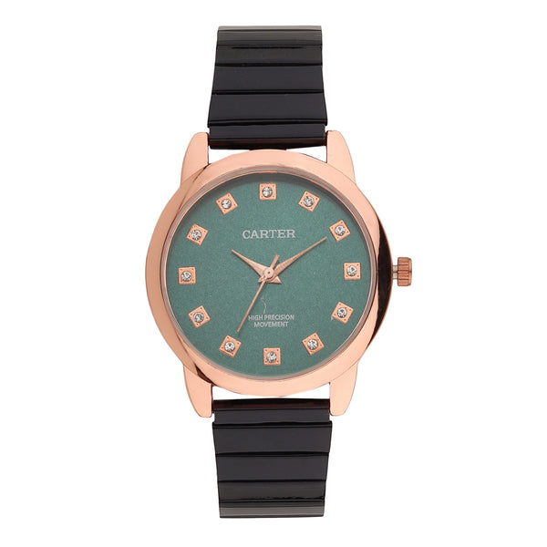 Sandy D Carter Metal Rose Gold Analogue Round Watches for Women_SDC24-60-RG-GR