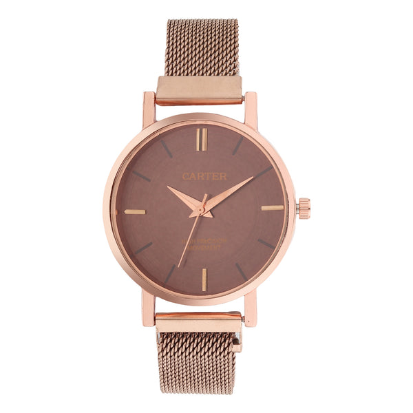 Sandy D Carter Metal Rose Gold Analogue Round Watches for Women_SDC24-73-RG-BR