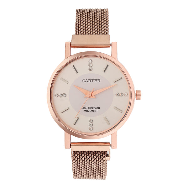 Sandy D Carter Metal Rose Gold Analogue Round Watches for Women_Sandy D Carter-78-RG-SL