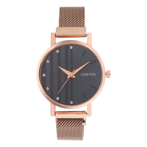 Sandy D Carter Metal Rose Gold Analogue Round Watches for Women_Sandy D Carter-71-RG-BL