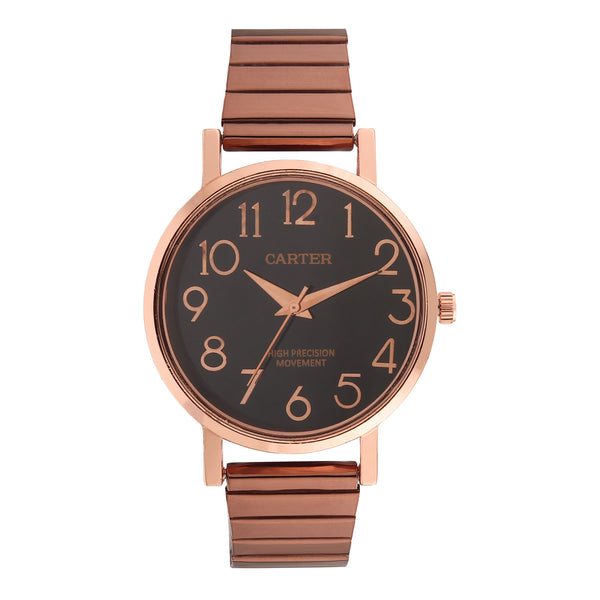 Sandy D Carter Metal Copper Analogue Round Watches for Women_SDC24-83-RG-BK