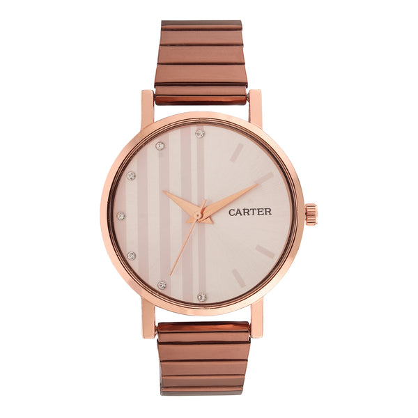 Sandy D Carter Metal Rose Gold Analogue Round Watches for Women_Sandy D Carter-80-RG-WH