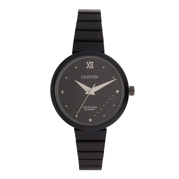 Sandy D Carter Metal Black Analogue Round Watches for Women_SDC24-67-BK