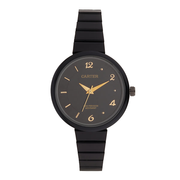 Sandy D Carter Metal Black Analogue Round Watches for Women_SDC24-63-BK