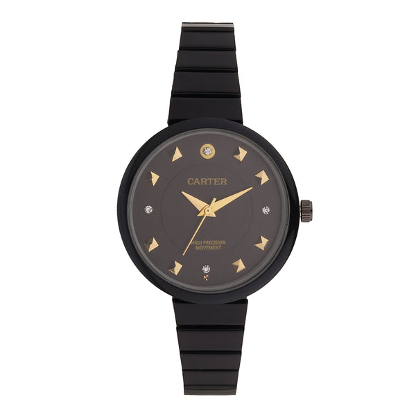 Sandy D Carter Metal Black Analogue Round Watches for Women_SDC24-66-BK