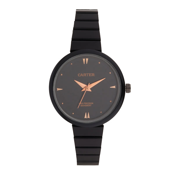 Sandy D Carter Metal Black Analogue Round Watches for Women_SDC24-70-BK