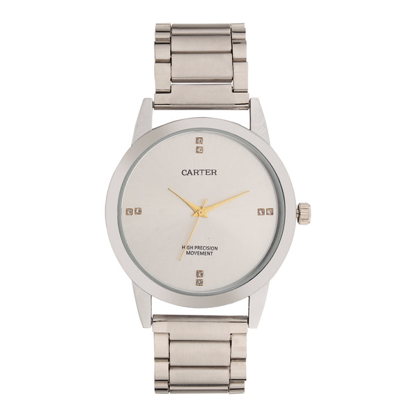 Sandy D Carter Metal Silver Analogue Round Watches for Men_SDC24-108-SL