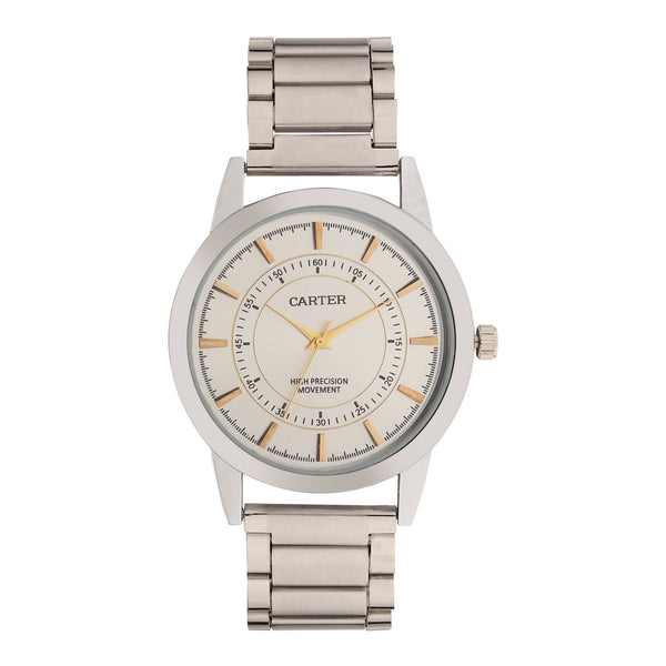 Sandy D Carter Metal Silver Analogue Round Watches for Men_SDC24-109-SL