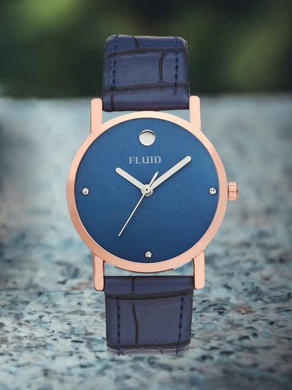 Fluid  Blue Round Leather Strap Analog Watches for Women FL-786L-BL01