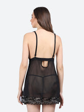 Fleurt Black Power Net Premium Baby Doll Dress for Women HOBF-BD-1027-BK