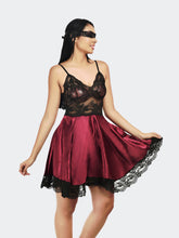 Fleurt Black-Maroon Satin Premium Baby Doll Dress for Women HOBF-satin frock-BK.MR