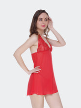 Fleurt Red Power Net Co-Ord Set Babydoll Dress for Women HOBF-BD-0341-RD