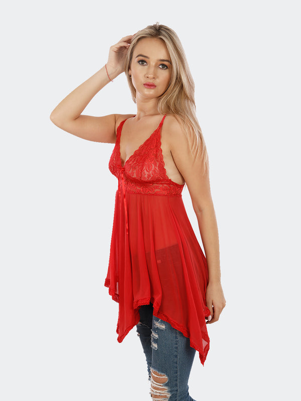 Fleurt Red Power Net Honey Moon Dress Dress for Women HOBF-138-RD
