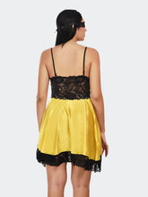Fleurt Black-Yellow Satin Premium Baby Doll Dress for Women HOBF-satin frock-BK.YL