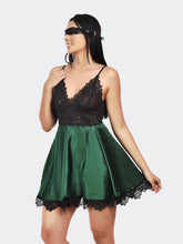 Fleurt Black-Green Satin Premium Baby Doll Dress for Women HOBF-satin frock-BK.GR