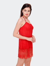 Fleurt Red Spendex Net Baby Doll Dress for Women HOBF-0147-RD