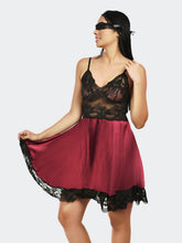Fleurt Black-Maroon Satin Premium Baby Doll Dress for Women HOBF-satin frock-BK.MR