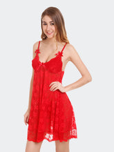 Fleurt Red Power Net Baby Doll Dress for Women HOBF-long round-RD