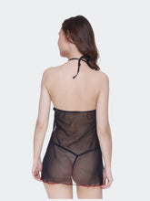 Fleurt Black-Red Forbe Lycra+Power Net Baby Doll Dress for Women HOBF-BD-0159-BKRD
