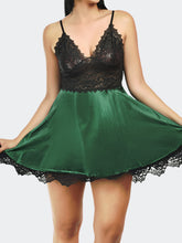 Fleurt Black-Green Satin Premium Baby Doll Dress for Women HOBF-satin frock-BK.GR