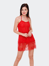 Fleurt Red Spendex Net Baby Doll Dress for Women HOBF-0147-RD