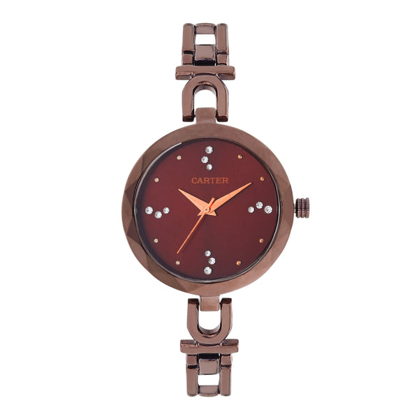 Sandy D Carter Metal Brown Analogue Round Watches for Women_SDC24-17-BR