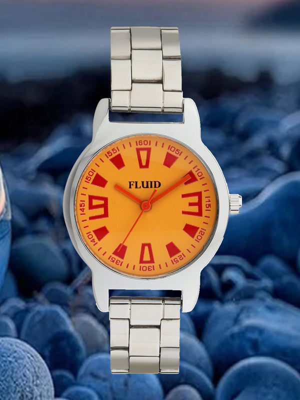 Fluid  Yellow Round Stainless Steel Analog Watches for Women FLWatch24-0021-YL