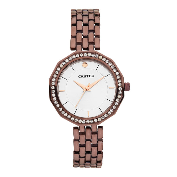 Sandy D Carter Metal White Analogue Round Watches for Women_SDC24-32-WH